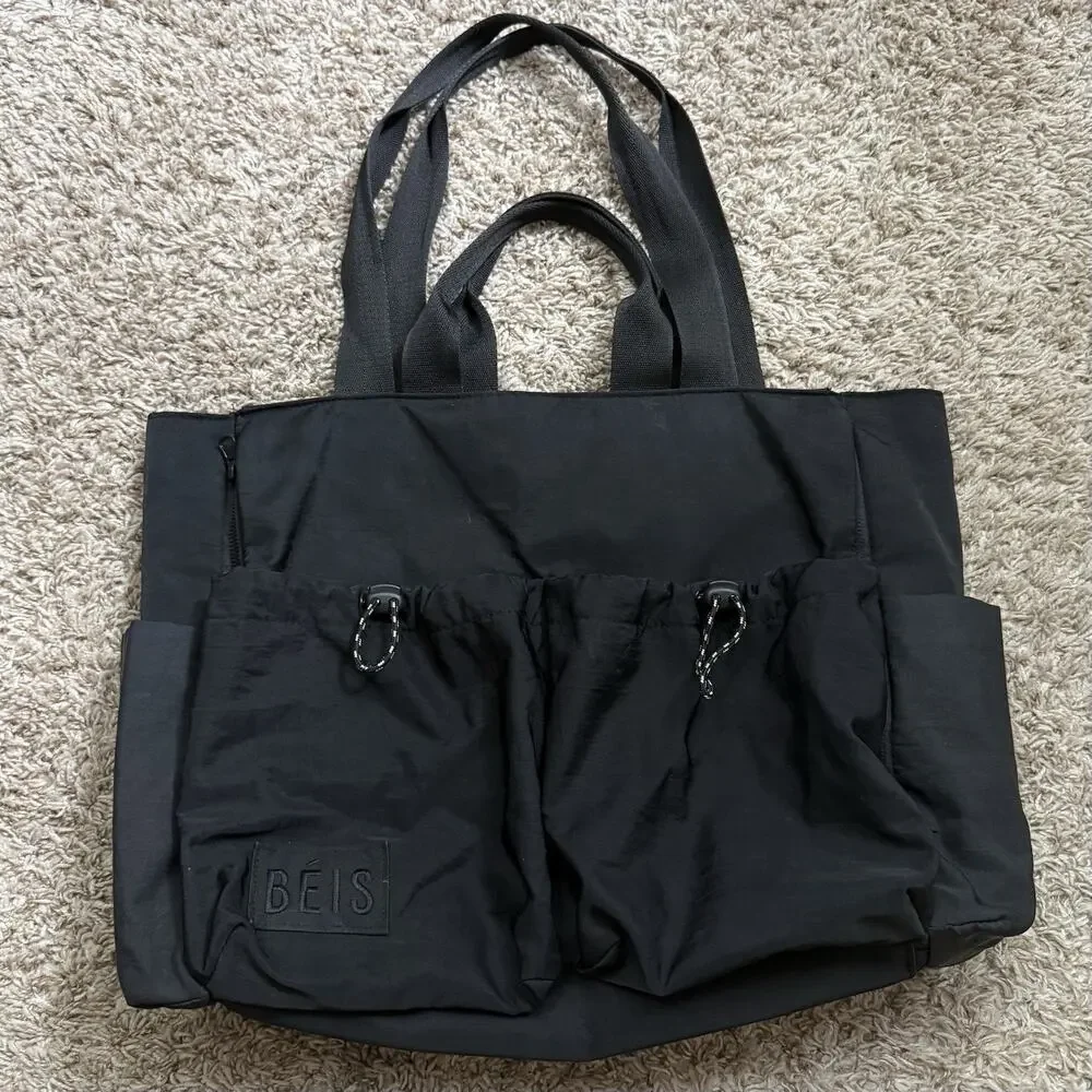 BEIS Black Sport Carryall Tote Duffle Bag Travel Shoulder